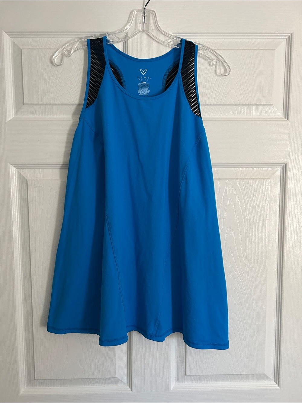 Livi Active Bright Blue Racerback Tank with Black Mesh